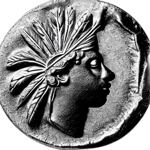 crown, jewelry, face, staff, ancient, silver, coin, depicting transparent PNG cut-out