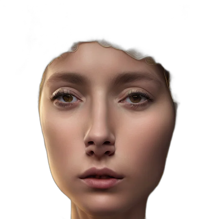 face, robot, mask, crown, photorealistic, 3d render, concept art, fantasy art transparent PNG cut-out