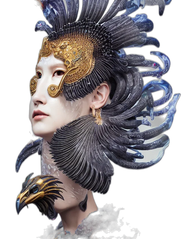 mask, crown, jewelry, dragon, fantasy art, photorealistic, concept art, 3d render transparent PNG cut-out