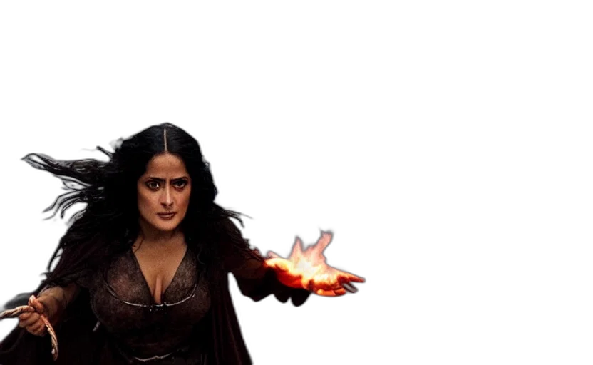 concept art, comic book art, fire, epic, photo, salma, hayek, beautiful transparent PNG cut-out