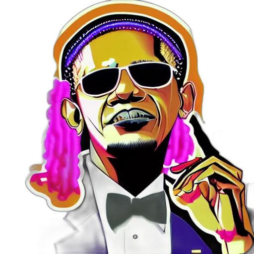 vaporwave, cartoon, pixel art, photorealistic, obama, fashionable, soundcloud, rapper transparent PNG cut-out