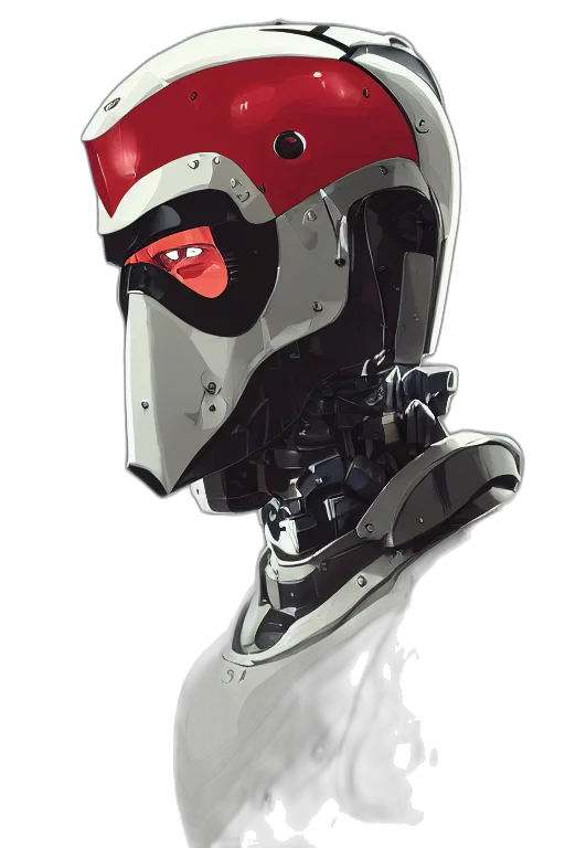 mask, robot, face, concept art, comic book art, 3d render, photorealistic, red transparent PNG cut-out