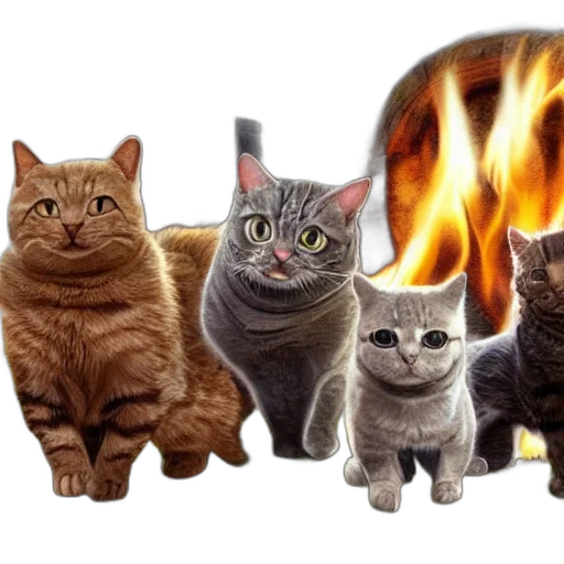 animal, photorealistic, concept art, pixel art, fantasy art, fire, line, cats transparent PNG cut-out