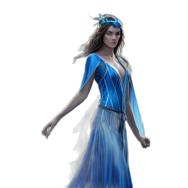 dress, staff, concept art, fantasy art, comic book art, 3d render, blue, beautiful transparent PNG cut-out