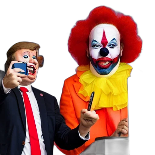 mask, weapon, president, clown, makeup, taking, selfie, podium transparent PNG cut-out