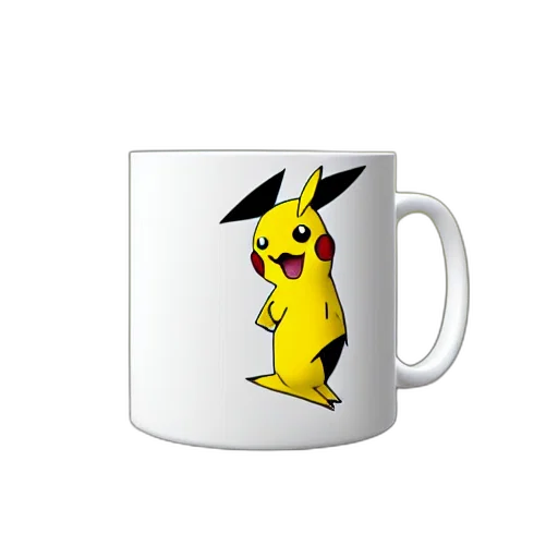 3d render, photorealistic, pixel art, pikachu-print, mug, advertising, photography transparent PNG cut-out