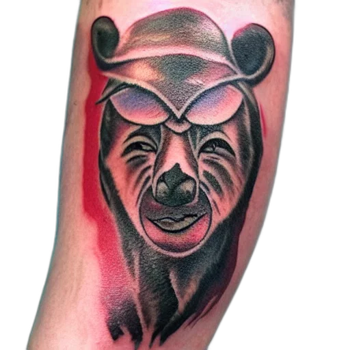 photorealistic, tattoo, style, man, bear, head, color, restoration transparent PNG cut-out