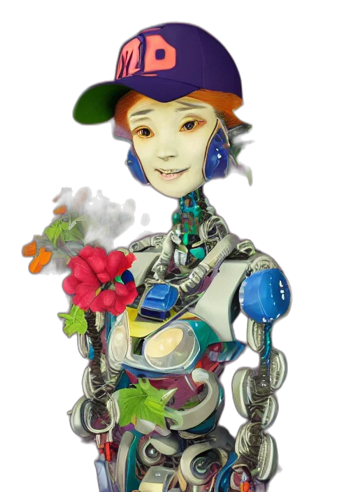 robot, jewelry, staff, face, concept art, cyberpunk, fantasy art, 3d render transparent PNG cut-out