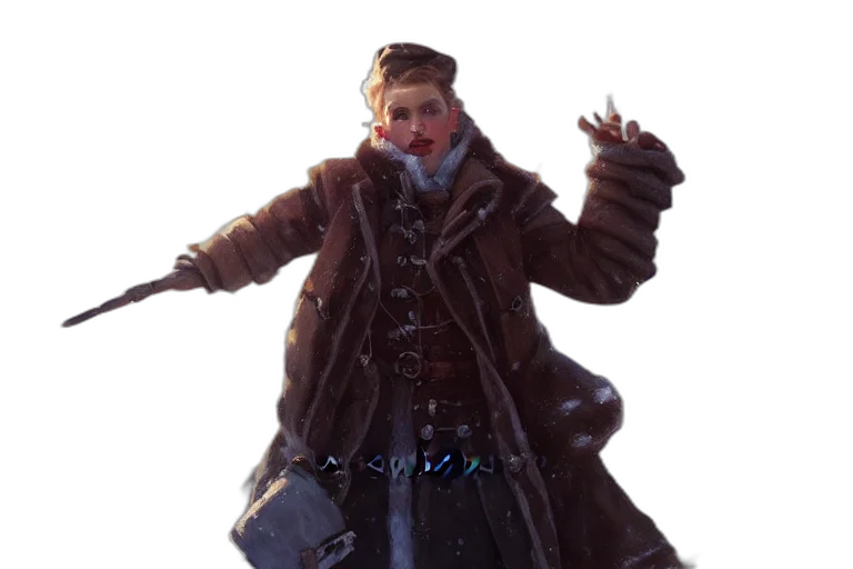 jacket, creature, staff, face, concept art, 3d render, cyberpunk, photorealistic transparent PNG cut-out