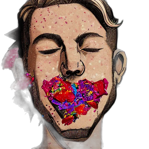 face, mask, flower, cartoon, watercolor, concept art, pixel art, blonde transparent PNG cut-out