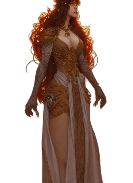dress, concept art, fantasy art, comic book art, 3d render, golden, earth tones, dark transparent PNG cut-out