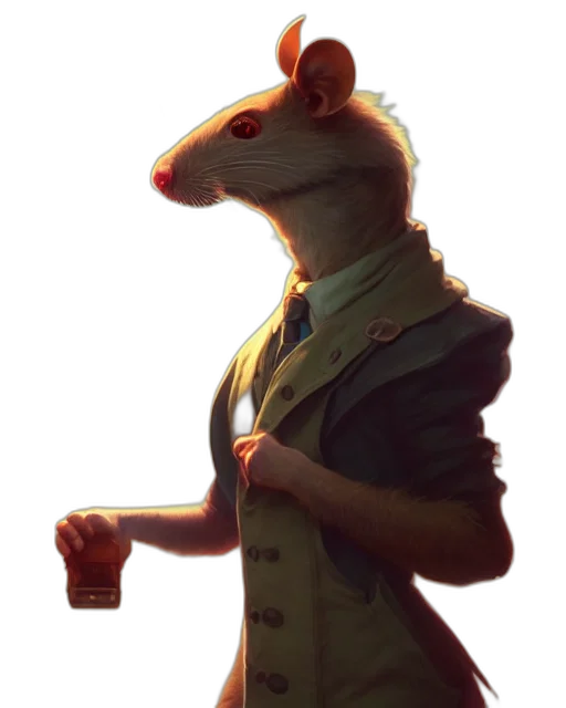 staff, jacket, animal, hat, concept art, fantasy art, 3d render, photorealistic transparent PNG cut-out