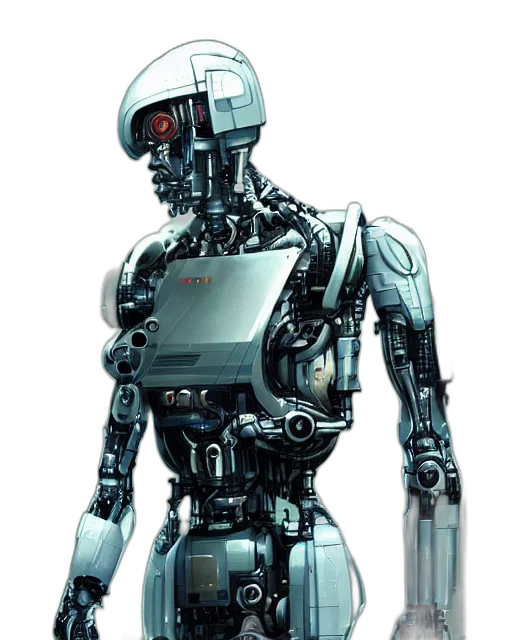 robot, concept art, cyberpunk, 3d render, laboratory, operator, man, cybernetic transparent PNG cut-out