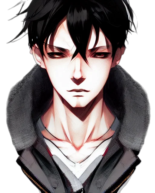 face, mask, jacket, anime, comic book art, pixel art, cartoon, dark transparent PNG cut-out
