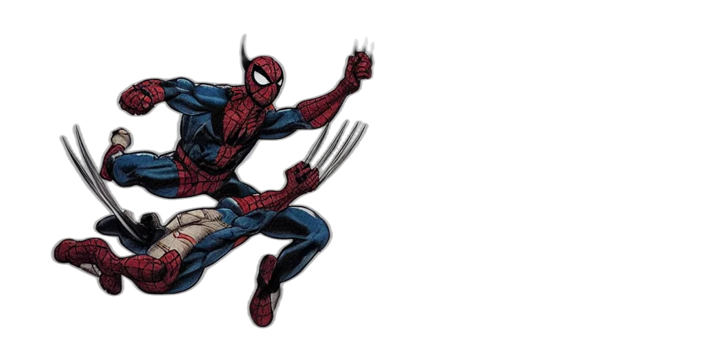 comic book art, concept art, 3d render, pixel art, wolverine, fighting, spiderman, tattoo transparent PNG cut-out