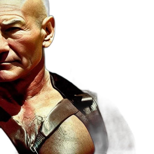 photorealistic, concept art, cyberpunk, patrick, stewart, starring, rambo, first transparent PNG cut-out