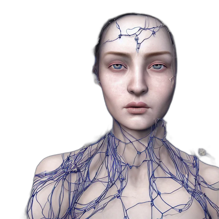 jewelry, face, robot, mask, 3d render, cyberpunk, concept art, photorealistic transparent PNG cut-out