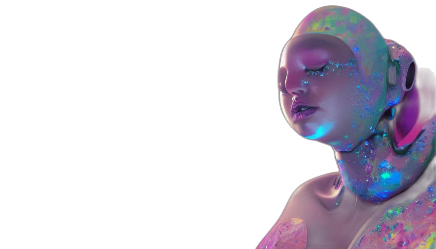 robot, face, mask, jewelry, 3d render, vaporwave, concept art, cyberpunk transparent PNG cut-out