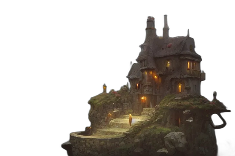 building, concept art, fantasy art, watercolor transparent PNG cut-out