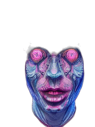 mask, face, creature, hair, watercolor, concept art, 3d render, vaporwave transparent PNG cut-out