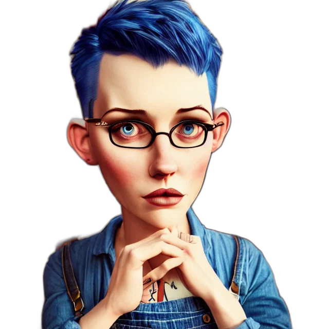 face, staff, cartoon, photorealistic, fantasy art, concept art, blue, full transparent PNG cut-out