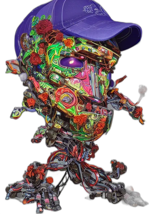 robot, weapon, creature, mask, concept art, cyberpunk, 3d render, vaporwave transparent PNG cut-out