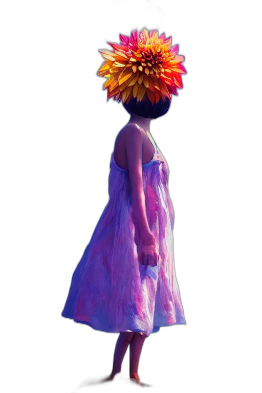 dress, flower, crown, umbrella, concept art, 3d render, photorealistic, vaporwave transparent PNG cut-out
