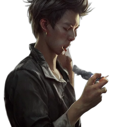 staff, jacket, weapon, face, concept art, photorealistic, cyberpunk, fantasy art transparent PNG cut-out