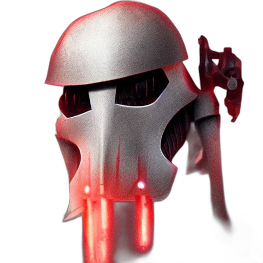 mask, weapon, concept art, cyberpunk, 3d render, pixel art, red, general transparent PNG cut-out