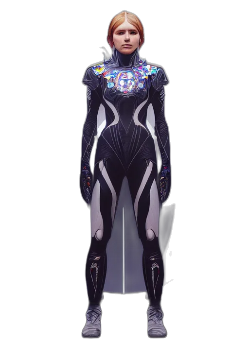 robot, dress, concept art, cyberpunk, 3d render, pixel art, outer space, monochrome transparent PNG cut-out