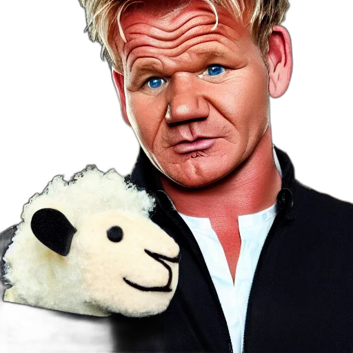 animal, photorealistic, cartoon, gordon, ramsay, face, sheep transparent PNG cut-out