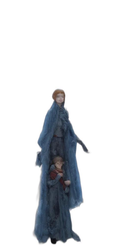 jacket, staff, concept art, 3d render, fantasy art, pixel art, snow, fog transparent PNG cut-out