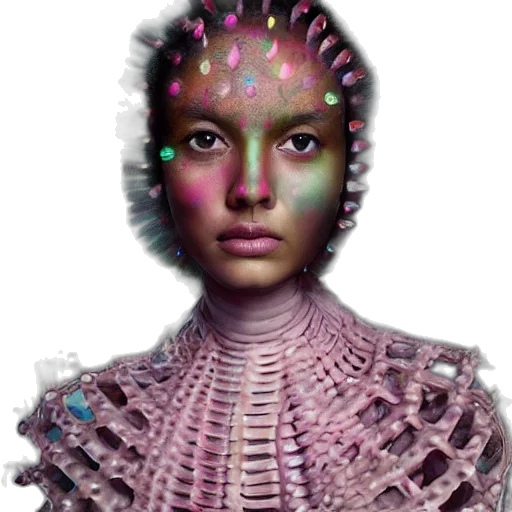 face, hair, robot, jewelry, photorealistic, 3d render, cyberpunk, concept art transparent PNG cut-out