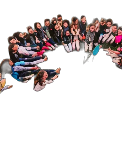 staff, hundreds, young, children, outside, grassy, field, hold transparent PNG cut-out