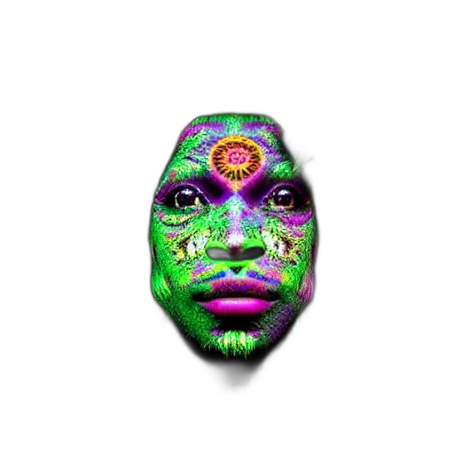 mask, face, creature, jewelry, 3d render, vaporwave, photorealistic, fantasy art transparent PNG cut-out