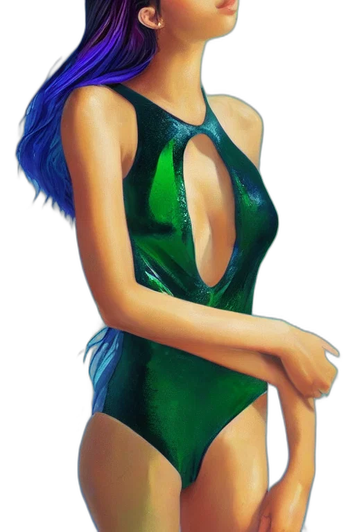 dress, jacket, comic book art, oil painting, concept art, fantasy art, underwater, green transparent PNG cut-out