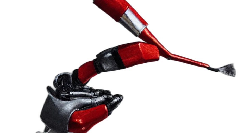 robot, staff, 3d render, photorealistic, hand, holding, paint, brush transparent PNG cut-out