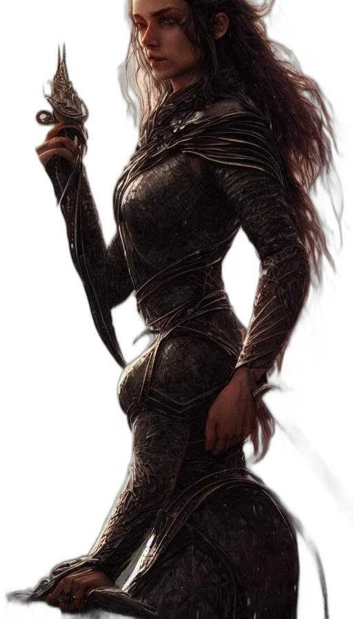 staff, sword, dress, hair transparent PNG cut-out