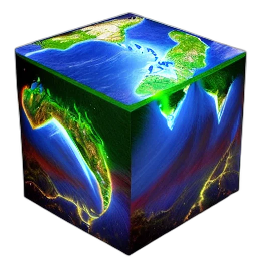 3d render, concept art, photorealistic, outer space, earth, cube, michael, divine transparent PNG cut-out