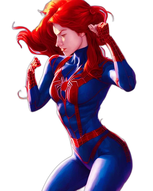 comic book art, concept art, cartoon, fantasy art, red, haired, mary, jane transparent PNG cut-out
