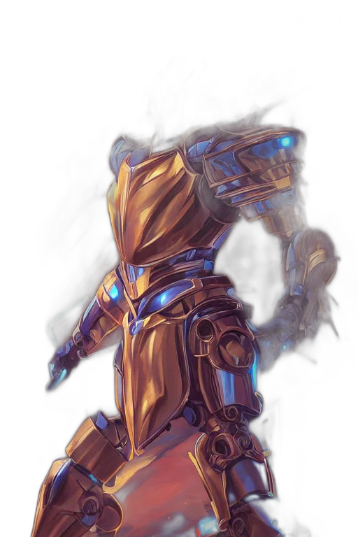 robot, sword, weapon, mask, concept art, fantasy art, cyberpunk, comic book art transparent PNG cut-out