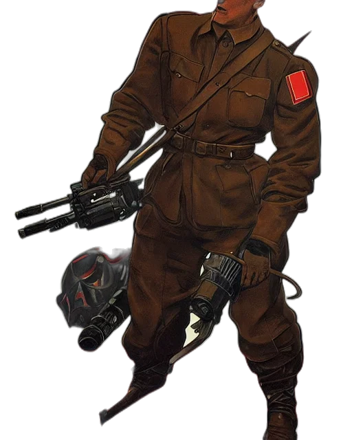 staff, jacket, weapon, robot, concept art, cyberpunk, comic book art, fantasy art transparent PNG cut-out