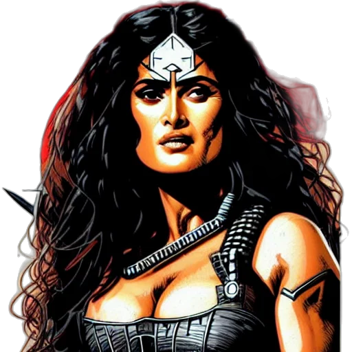 comic book art, concept art, fantasy art, cartoon, portrait, salma, hayek, barbarian transparent PNG cut-out