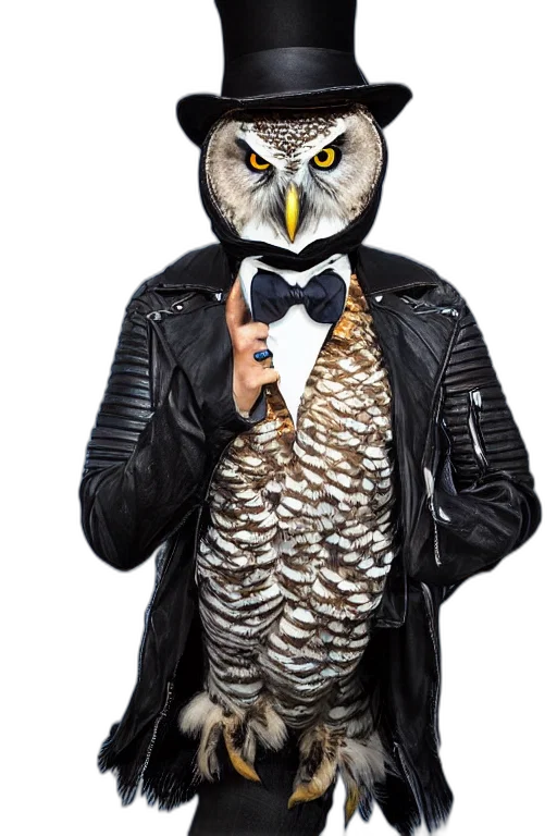 jacket, animal, mask, staff, monochrome, one, owl, wearing transparent PNG cut-out