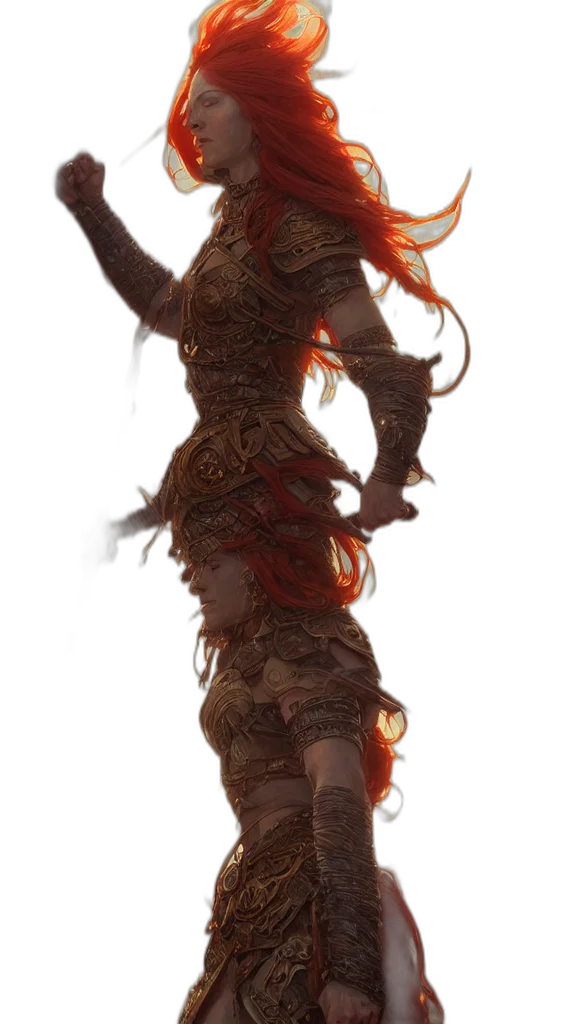 dress, hair, creature, staff transparent PNG cut-out