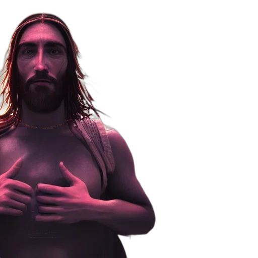 concept art, 3d render, jesus, christ, cyberpunk, cruce, octane, render transparent PNG cut-out