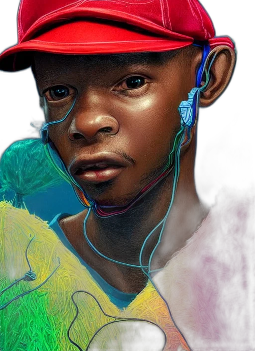face, hat, photorealistic, concept art, comic book art, fantasy art, neon, colorful transparent PNG cut-out