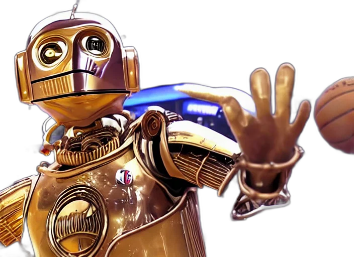 robot, 3d render, concept art, golden transparent PNG cut-out