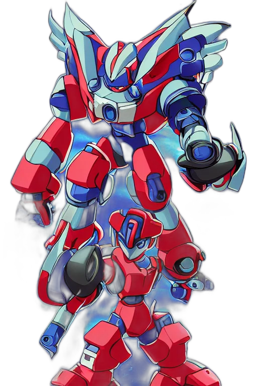 robot, weapon, concept art, 3d render, pixel art, vaporwave, blue, red transparent PNG cut-out