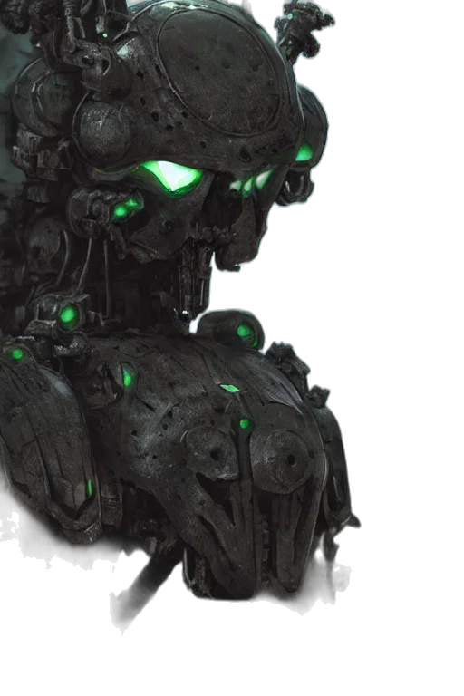 robot, concept art, cyberpunk, 3d render, comic book art, green, close, singular transparent PNG cut-out